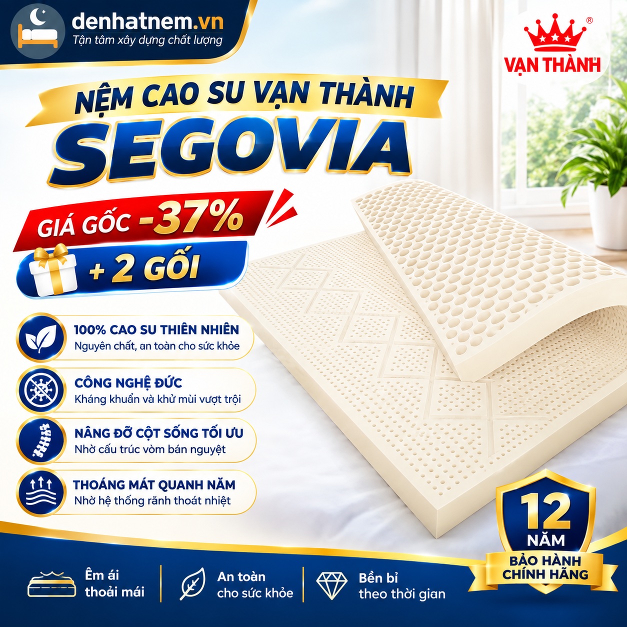 Nệm cao su thiên nhiên tốt nhất Vạn Thành Segovia tại Đệ Nhất Nệm