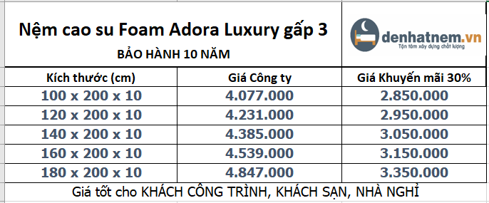 Nệm Foam gấp 3 Adora Classic khuyến mãi 40%+ quà hấp dẫn