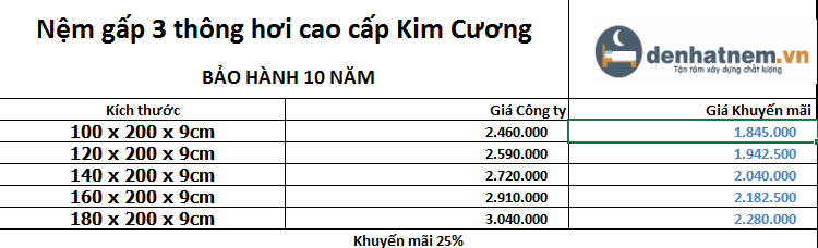Nệm gấp thông hơi cao cấp Kim Cương khuyến mãi