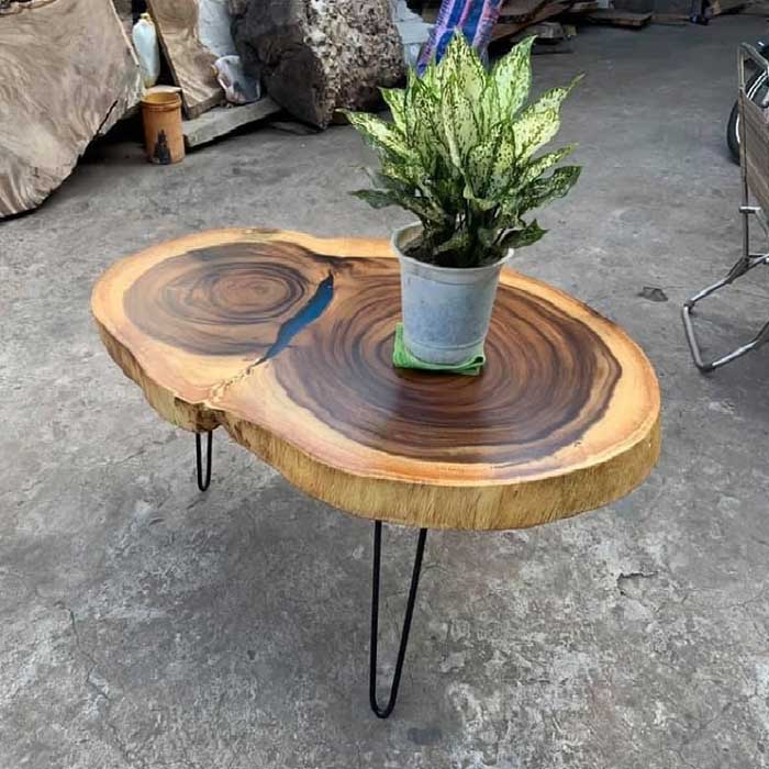 Bàn trà gỗ nguyên tấm mang đến nét mộc mạc, tự nhiên