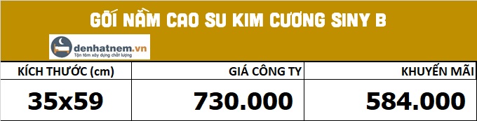 Bảng giá gối nằm cao su Kim Cương Siny B tại Đệ Nhất Nệm