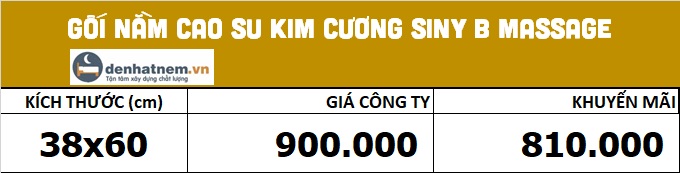 Bảng giá gối cao su Kim Cương Massage B tại Đệ Nhất Nệm