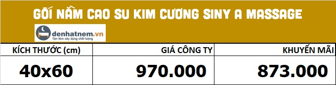Bảng giá gối cao su Kim Cương Massage A tại Đệ Nhất Nệm