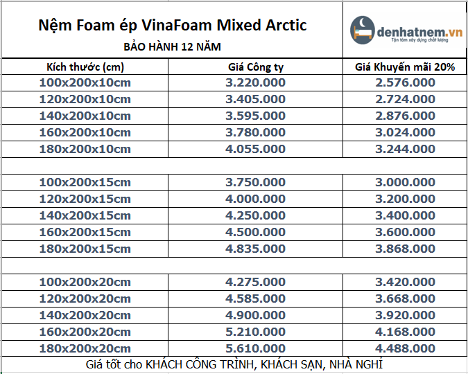 Nệm Foam ép VinaFoam Mixed Arctic khuyến mãi 205