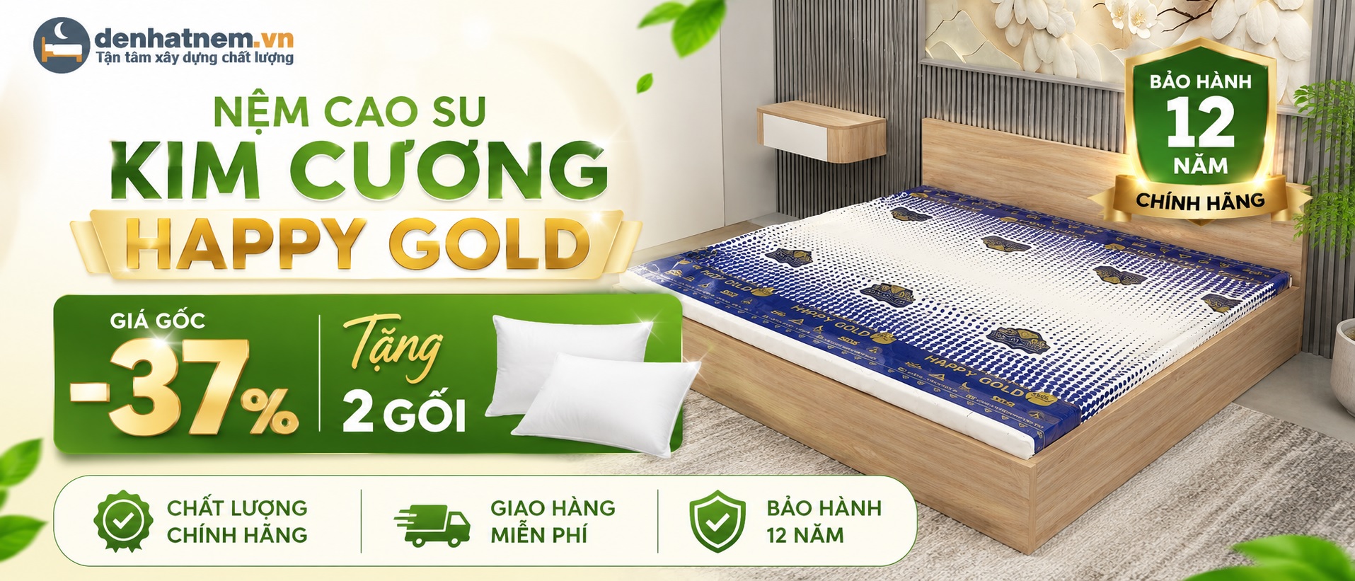 Banner nệm cao su Kim Cương Happy Gold tháng 7 2026