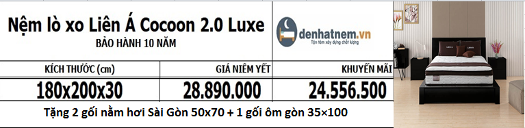 Nệm lò xo Cocoon 2.0 Luxe Liên Á khuyến mãi 15%