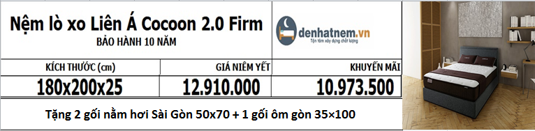 Bảng giá khuyến mãi nệm lò xo Liên Á Cocoon 2.0 Premium 1m8