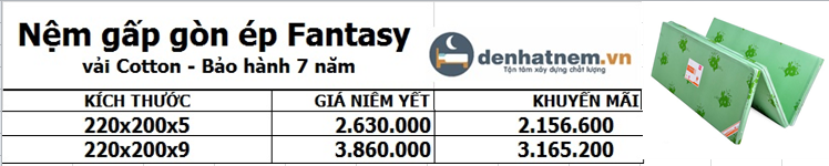 Nệm gấp gòn ép Fantasy 2mx2m2 bảo hành chính hãng 7 năm