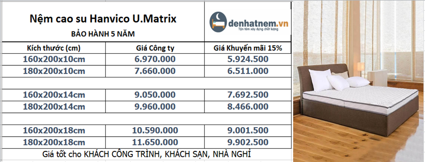 Hanvico U.Matrix khuyến mãi 15% chỉ từ 5.9tr