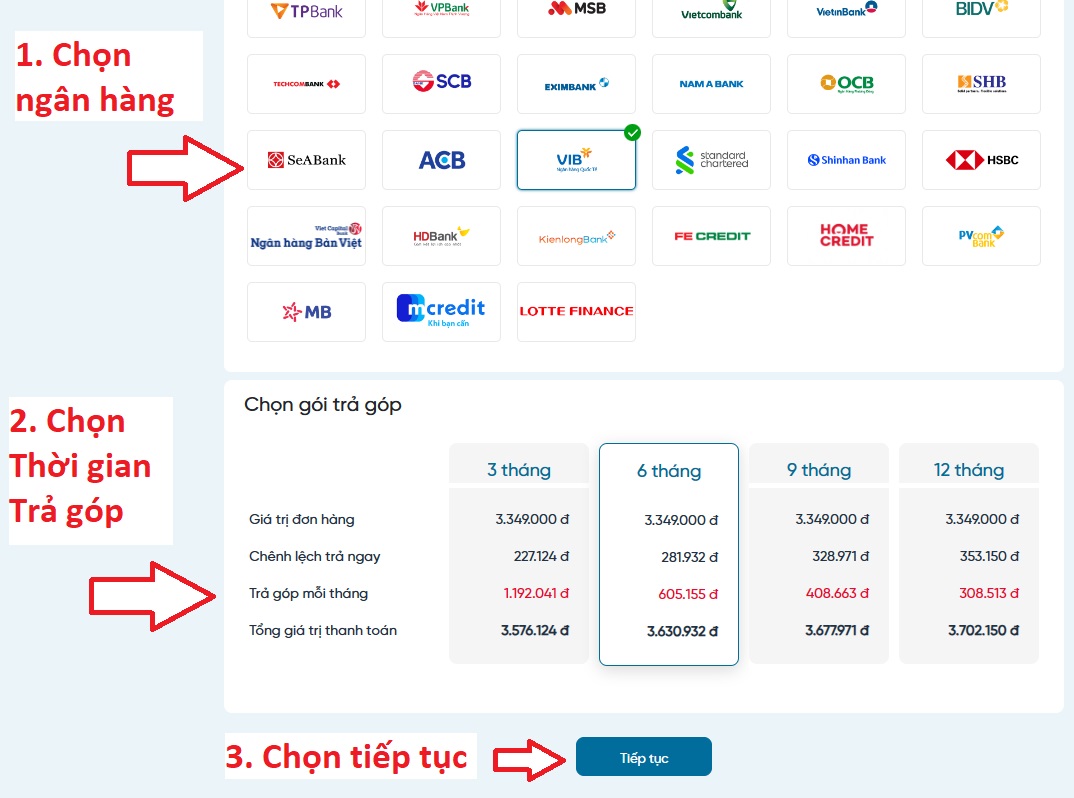 Hướng dẫn trả góp bước 2