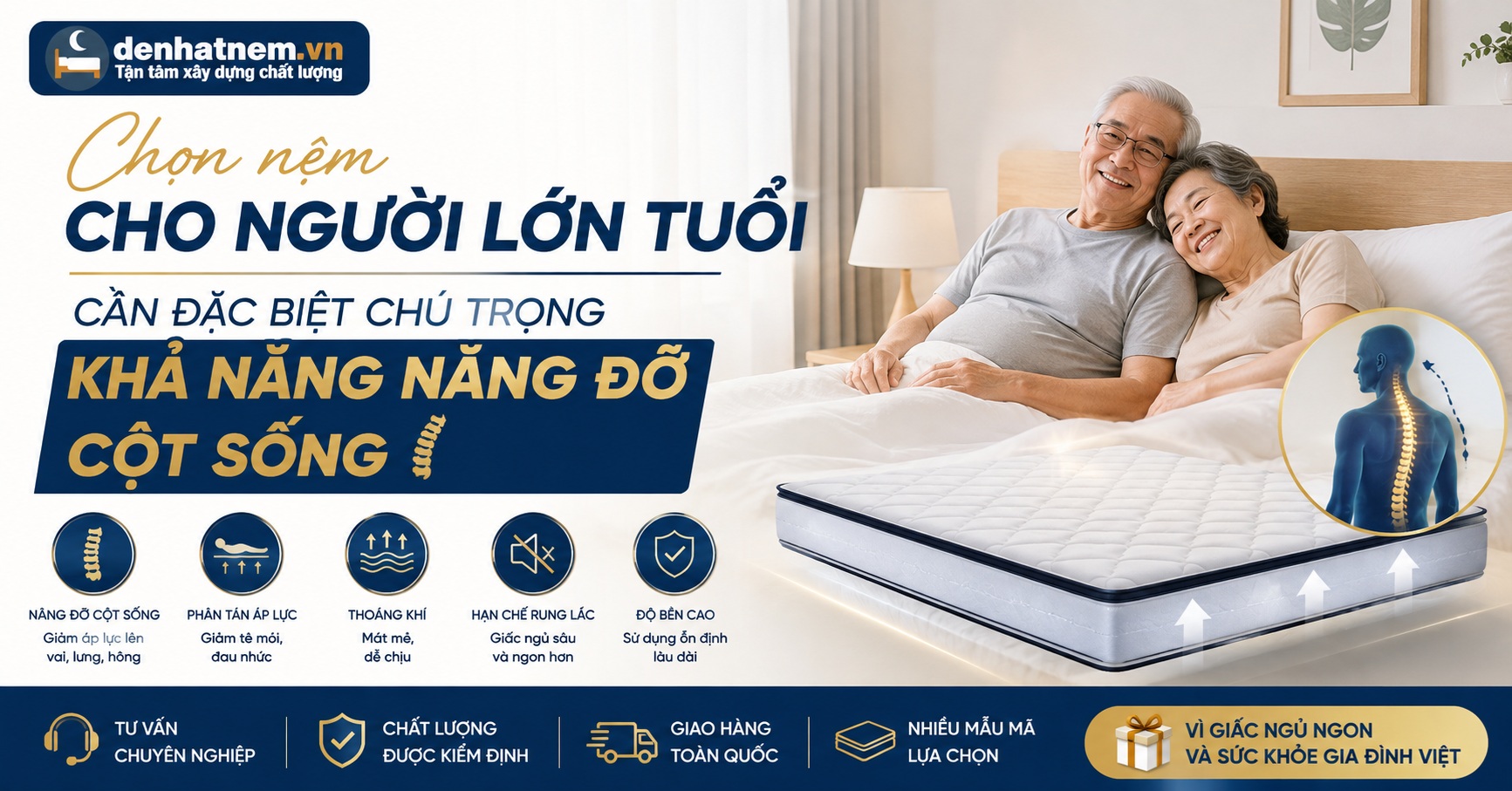 Kinh nghiệm chọn nệm cho người lớn tuổi giúp ngủ ngon sâu giấc