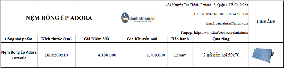 Nệm bông Adora bảo hành lâu dài, giá cực tốt
