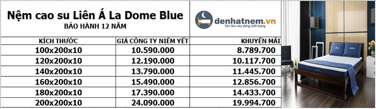 Nệm cao su L’A Dome Blue Liên Á 10cm khuyến mãi 17%