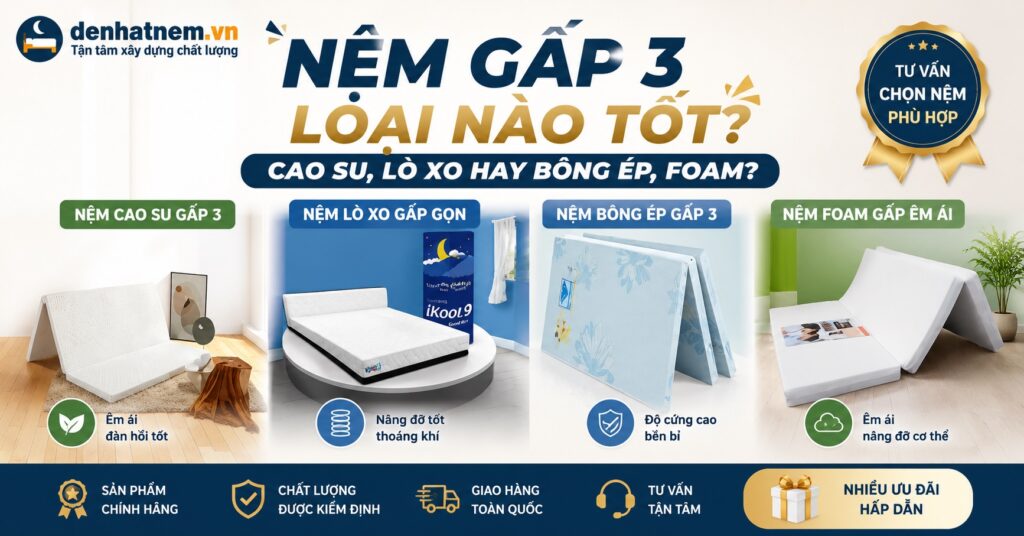Nệm gấp 3 loại nào tốt – Cao su, lò xo hay bông ép, Foam?