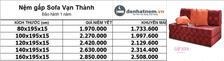 Nệm gấp sofa Vạn Thành giá rẻ dưới 3 triệu bán chạy
