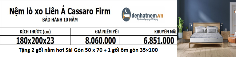 Nệm lò xo Liên Á Cassaro Firm 1m8 khuyến mãi 15%