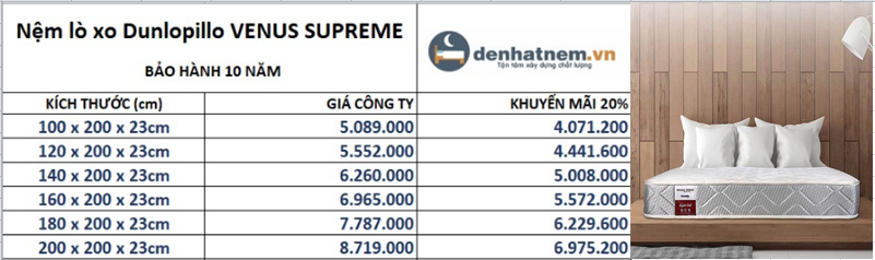 Dunlopillo Venus Supreme khuyến mãi 20% siêu hời tại Đệ Nhất Nệm